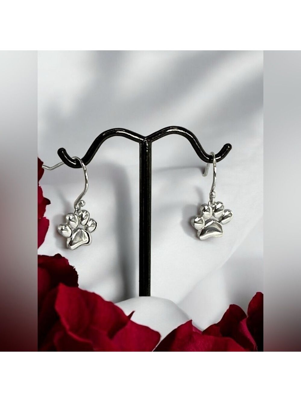 925 Sterling Silver Paw Print Earrings Delicate Dog & Cat Lovers Dangle NWT